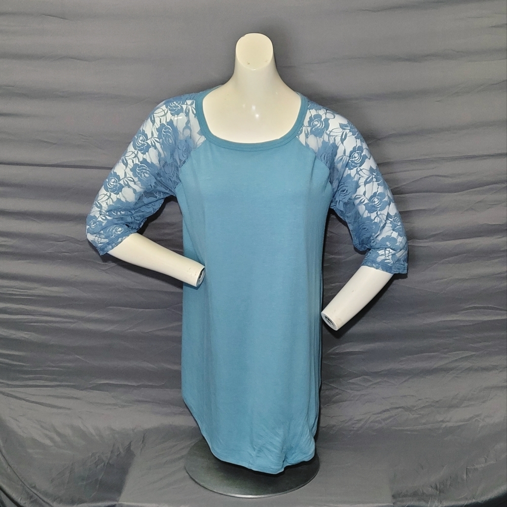 Teal Zenana Premium Lace 3/4 Quarter Sleeve Top